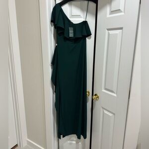 Ralph Lauren one shoulder full length cocktail dress, dark green